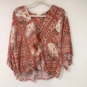 Lovestitch Paisley Tassel Blouse Women S Terracotta Boho Surplice | Bohemian